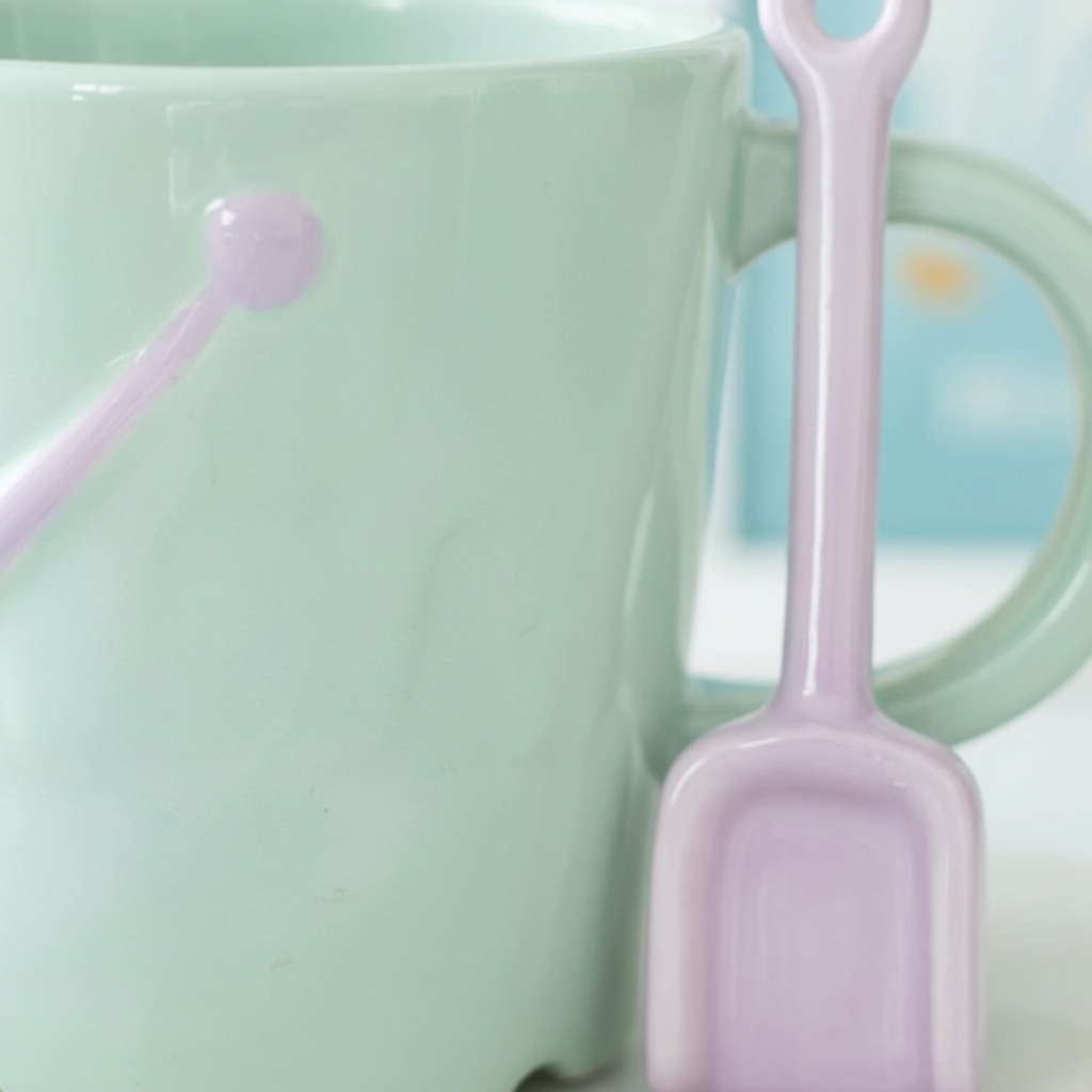 Taza Cubo Playa 350ml con Cuchara Pala - Set Taza Divertida Pastel Pier