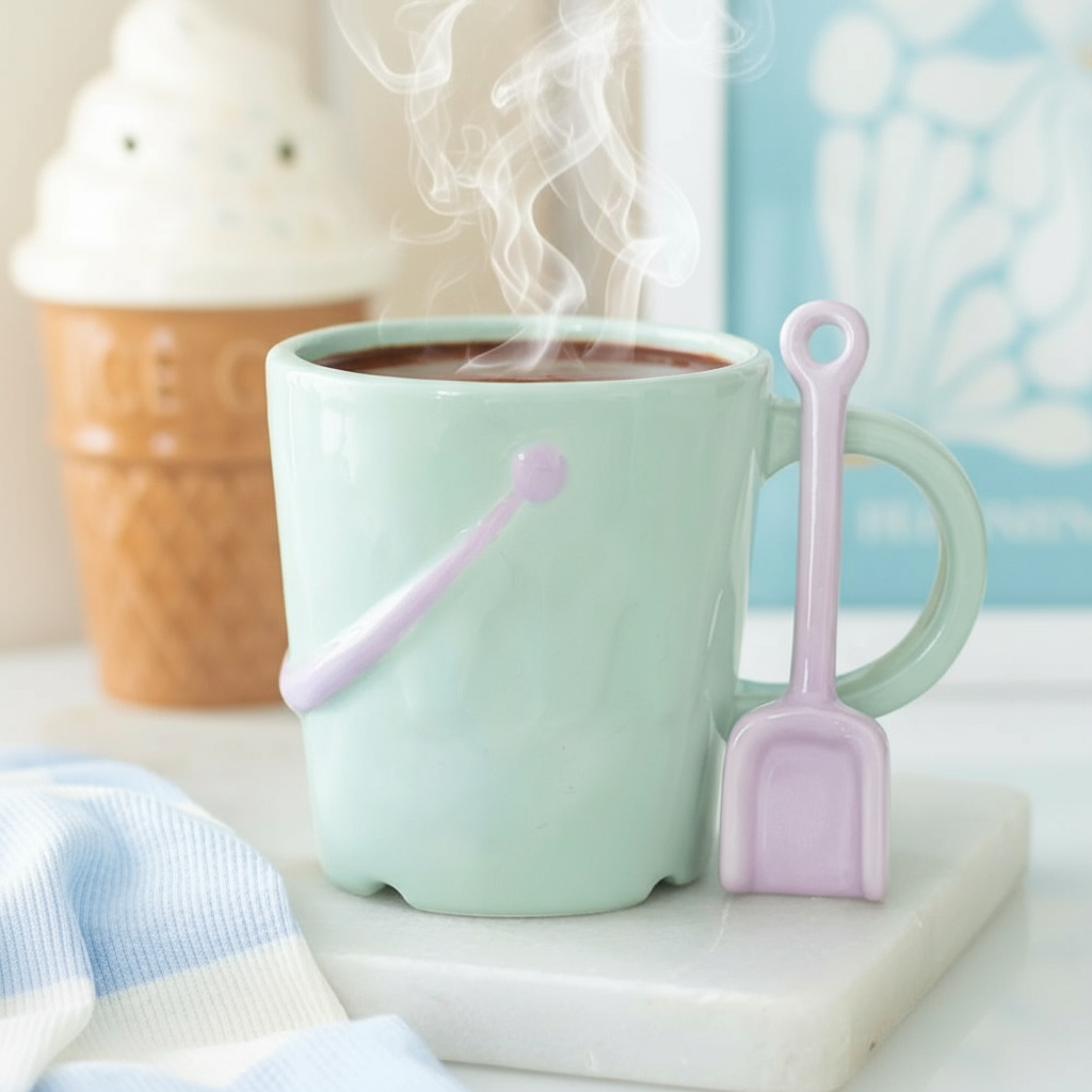 Taza Cubo Playa 350ml con Cuchara Pala - Set Taza Divertida Pastel Pier