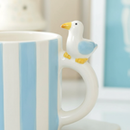 Taza Rayas Pastel Gaviota 370ml - Taza Café Estilo Costero Pastel Pier