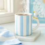 Taza Rayas Pastel Gaviota 370ml - Taza Café Estilo Costero Pastel Pier