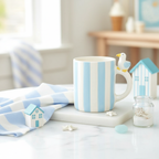 Taza Rayas Pastel Gaviota 370ml - Taza Café Estilo Costero Pastel Pier