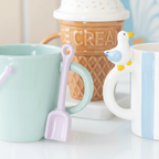 Taza Rayas Pastel Gaviota 370ml - Taza Café Estilo Costero Pastel Pier