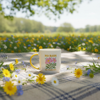 Taza "No Rain No Flowers" Mango Amarillo - Taza Cerámica 370ml Inspiradora