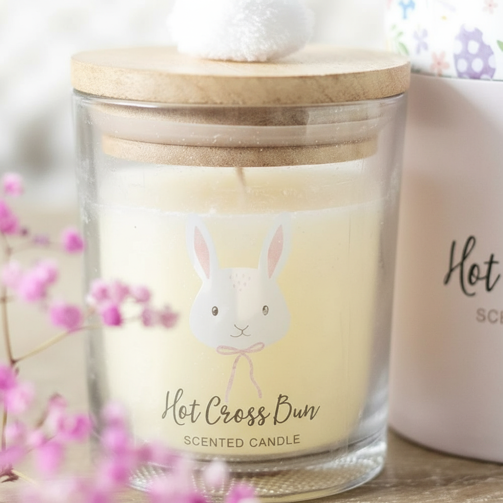 Vela "Bollos Cruzados Calientes" 25h - Conejito Pompón Pascua Vegana