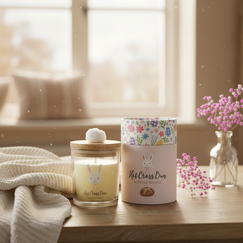 Vela "Bollos Cruzados Calientes" 25h - Conejito Pompón Pascua Vegana