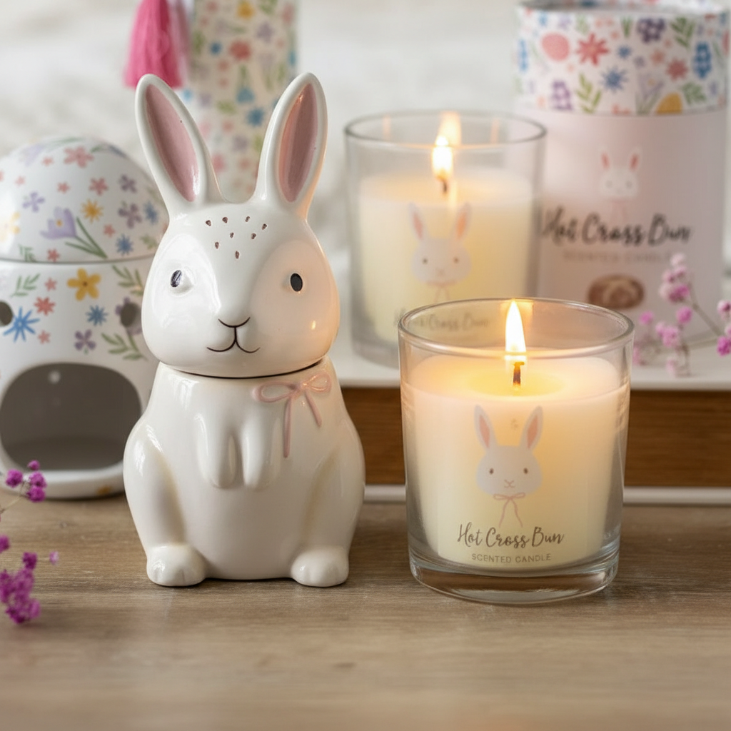 Vela "Bollos Cruzados Calientes" 25h - Conejito Pompón Pascua Vegana