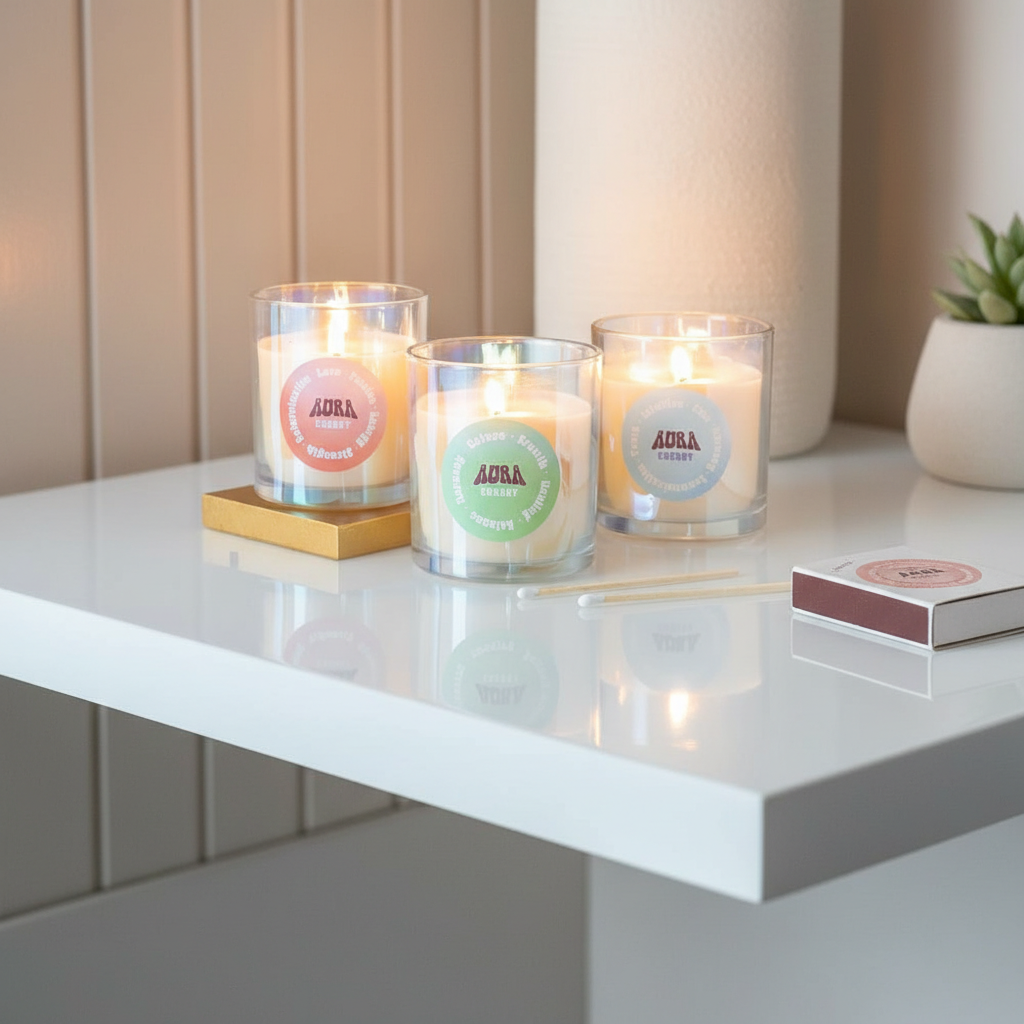 Vela Iridiscente "Frambuesa Jugosa" Aura Energy - Frasco Vidrio 35h Duración