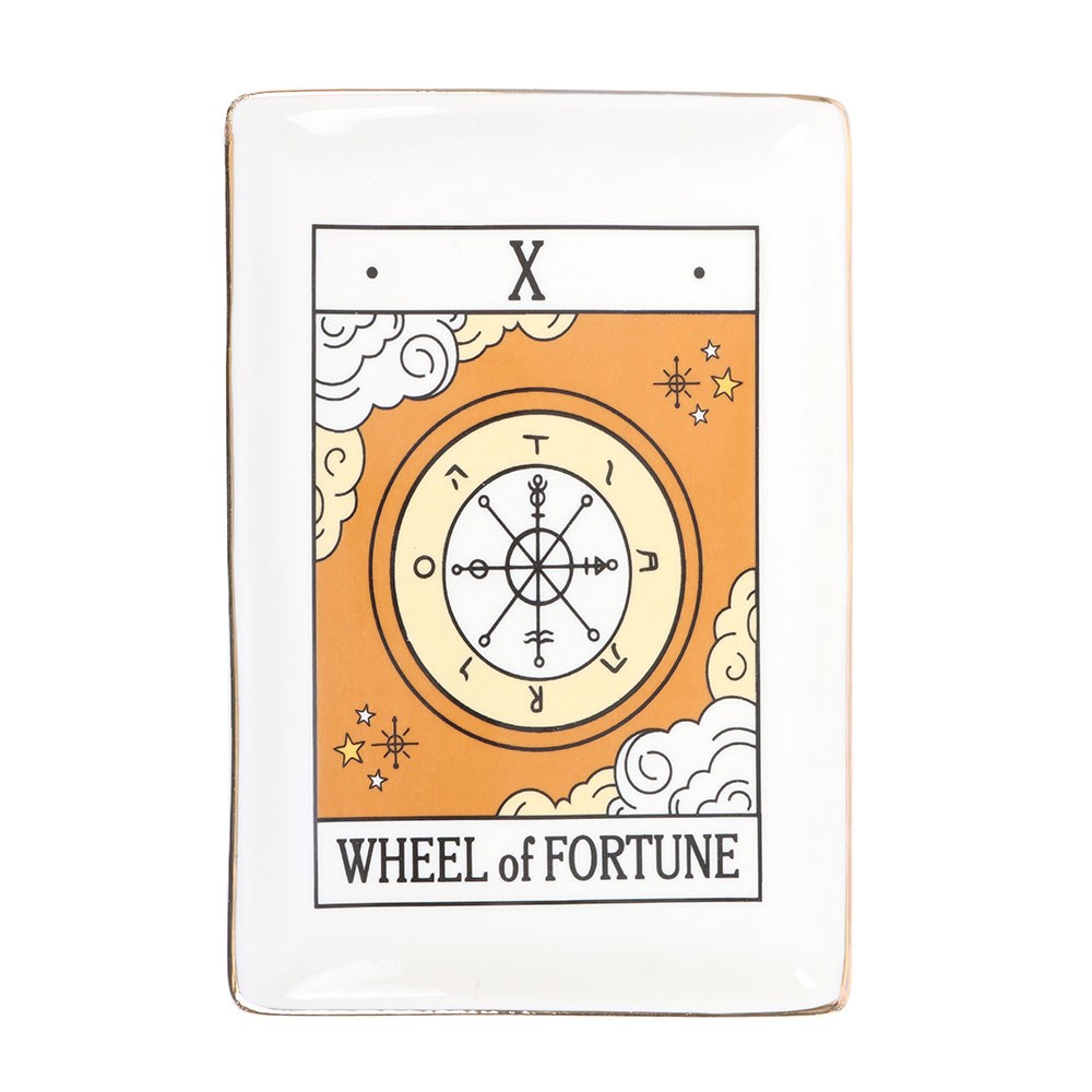 Plato de Baratijas Tarot "Rueda de la Fortuna" - Joyero Decorativo con Bordes Dorados