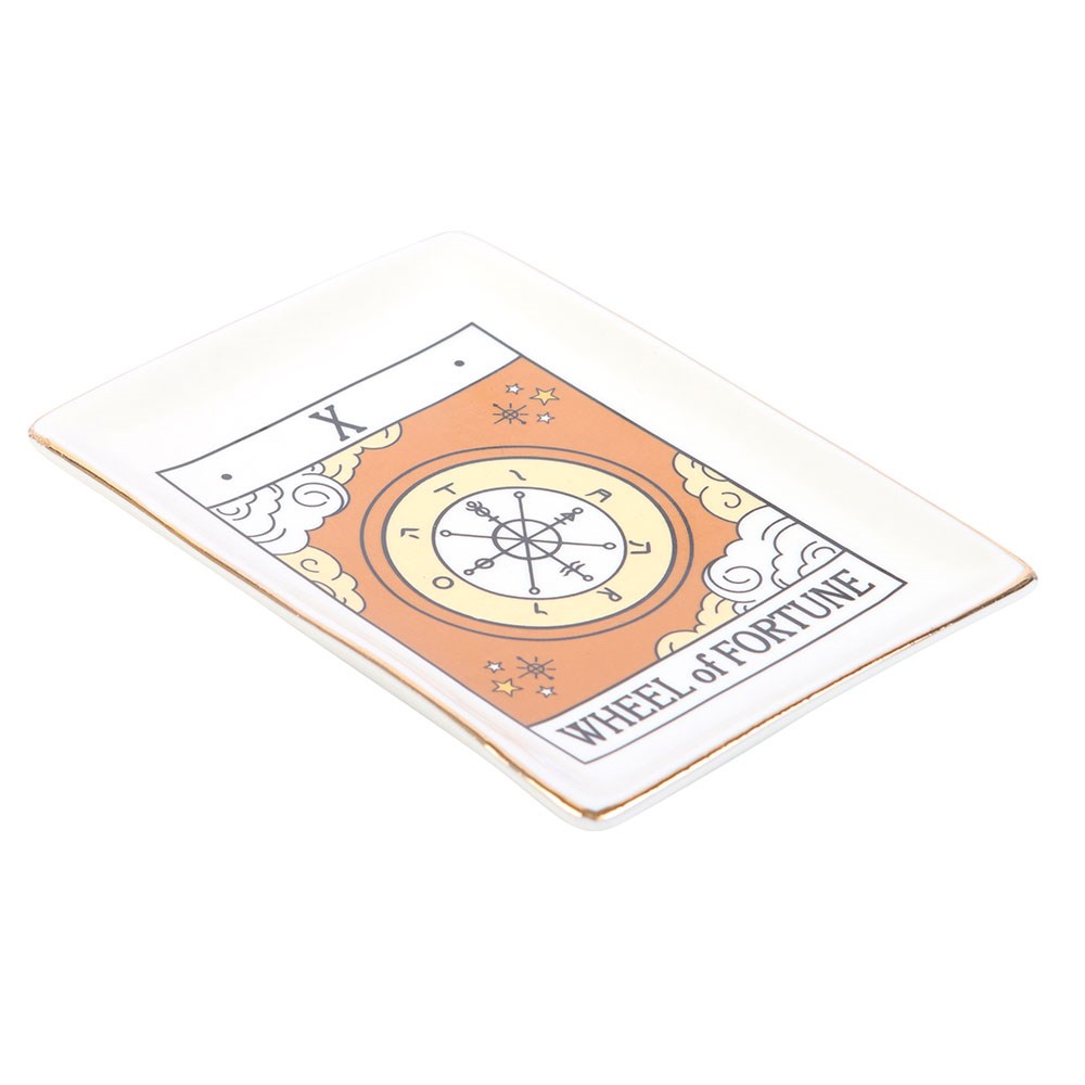 Plato de Baratijas Tarot "Rueda de la Fortuna" - Joyero Decorativo con Bordes Dorados