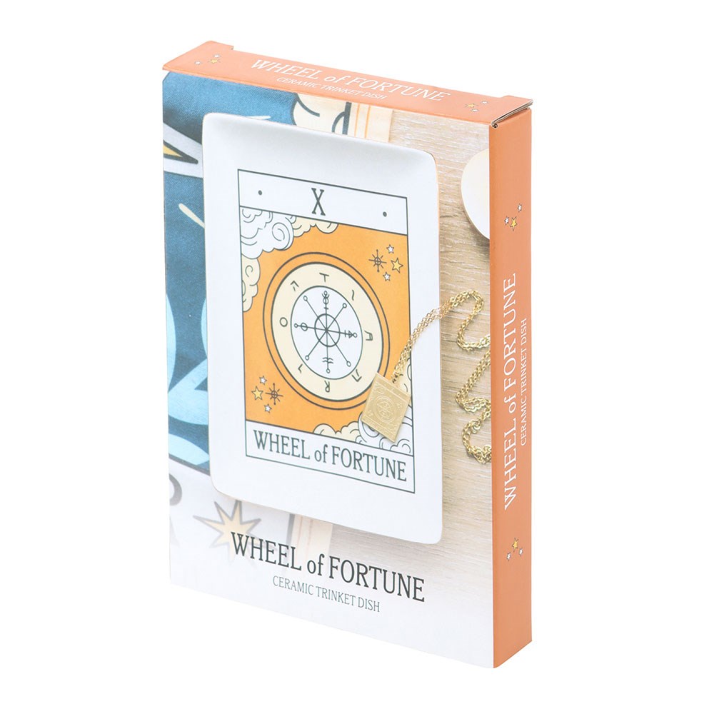 Plato de Baratijas Tarot "Rueda de la Fortuna" - Joyero Decorativo con Bordes Dorados