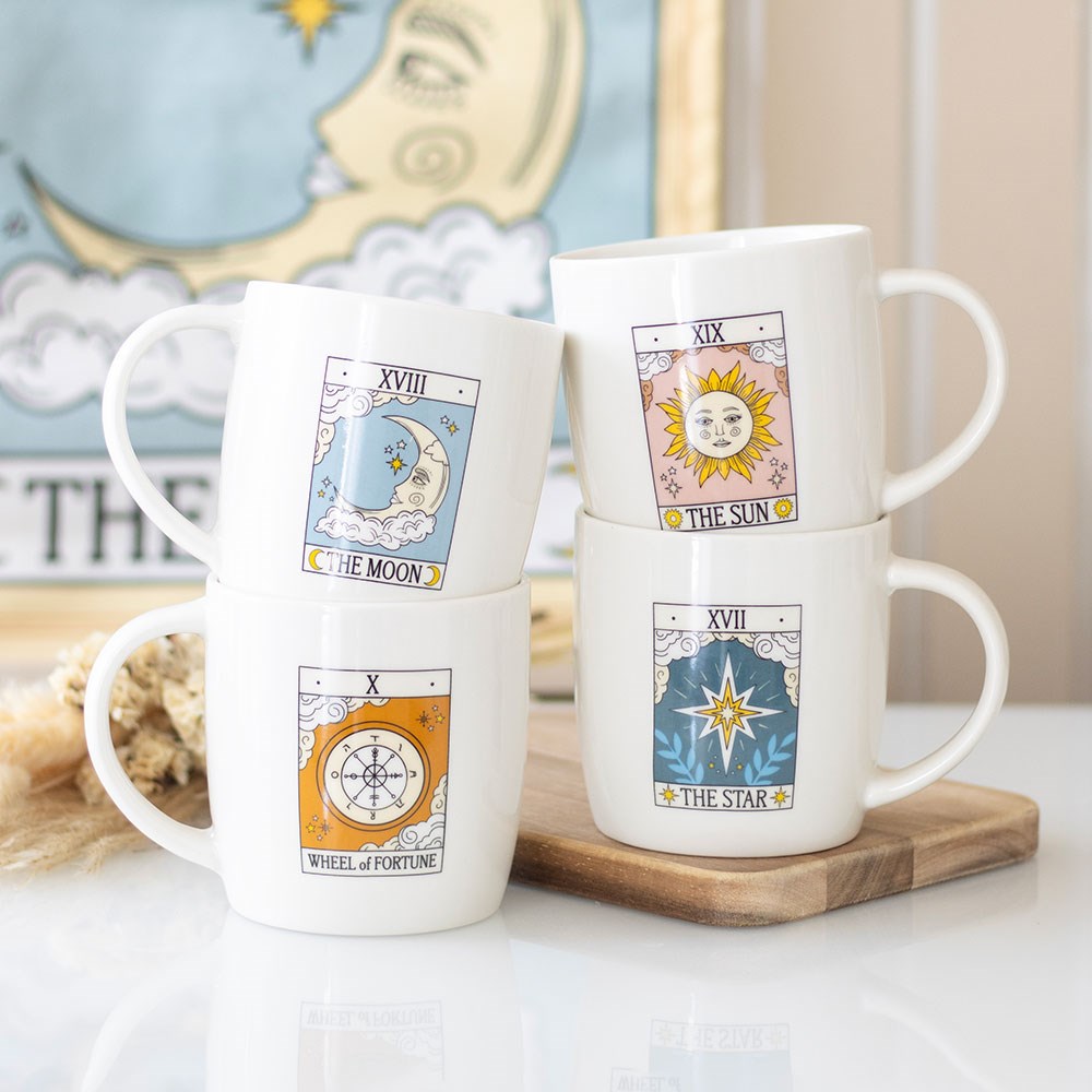 Set de 4 Tazas de Tarot Vintage - Sol, Luna, Rueda Fortuna y Estrella 350ml