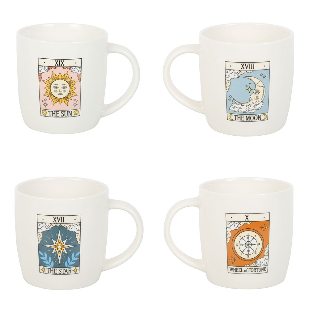 Set de 4 Tazas de Tarot Vintage - Sol, Luna, Rueda Fortuna y Estrella 350ml