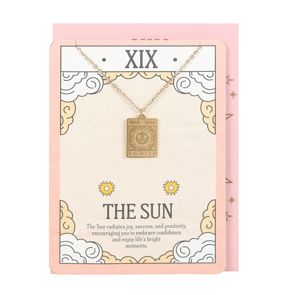 Collar Tarot "El Sol" Dorado - Joya Esotérica con Tarjeta de Felicitación