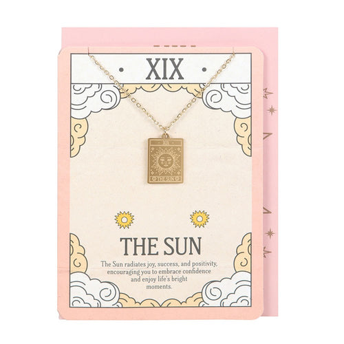 Collar Tarot "El Sol" Dorado - Joya Esotérica con Tarjeta de Felicitación
