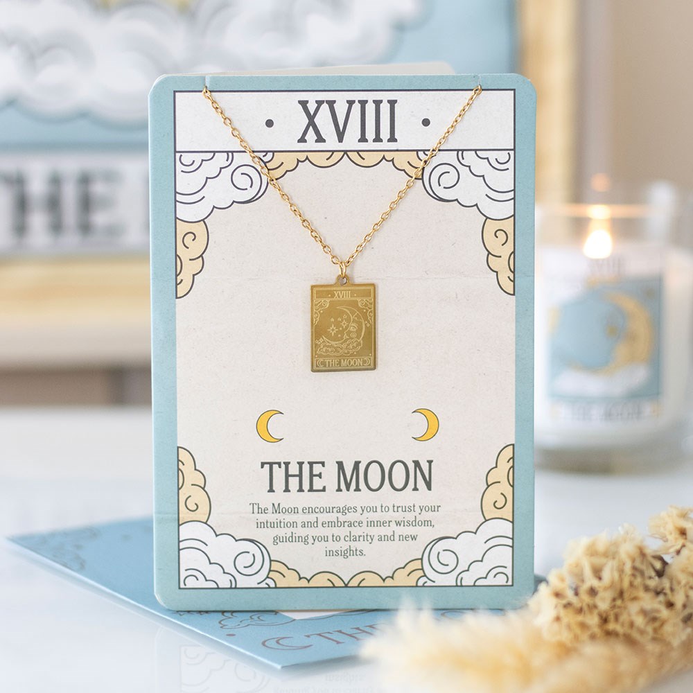 Collar Tarot "La Luna" Dorado - Joya Esotérica con Tarjeta de Felicitación