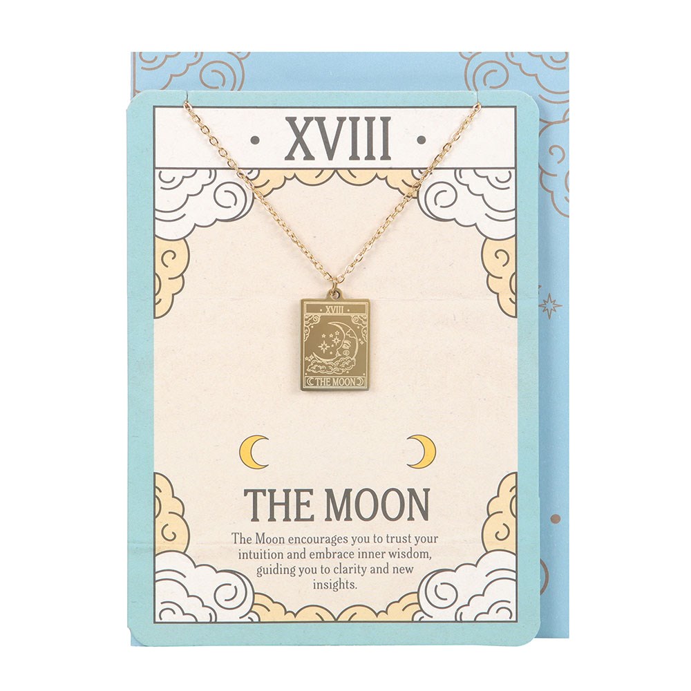 Collar Tarot "La Luna" Dorado - Joya Esotérica con Tarjeta de Felicitación
