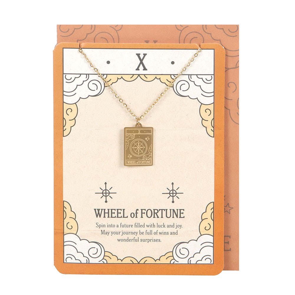 Collar Tarot "Rueda de la Fortuna" Dorado - Joya Esotérica con Tarjeta de Felicitación