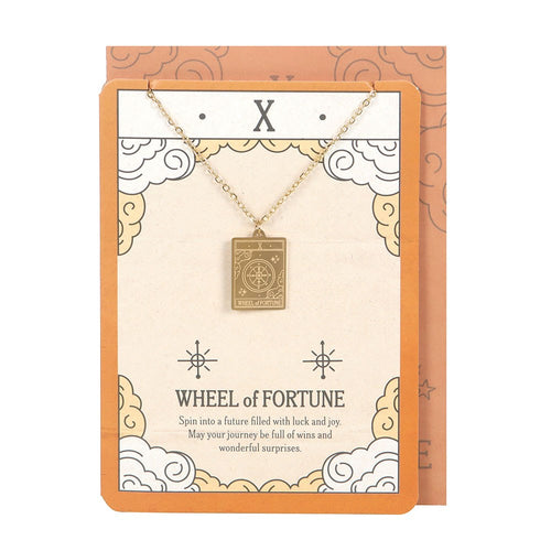 Collar Tarot "Rueda de la Fortuna" Dorado - Joya Esotérica con Tarjeta de Felicitación