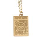 Collar Tarot "Rueda de la Fortuna" Dorado - Joya Esotérica con Tarjeta de Felicitación