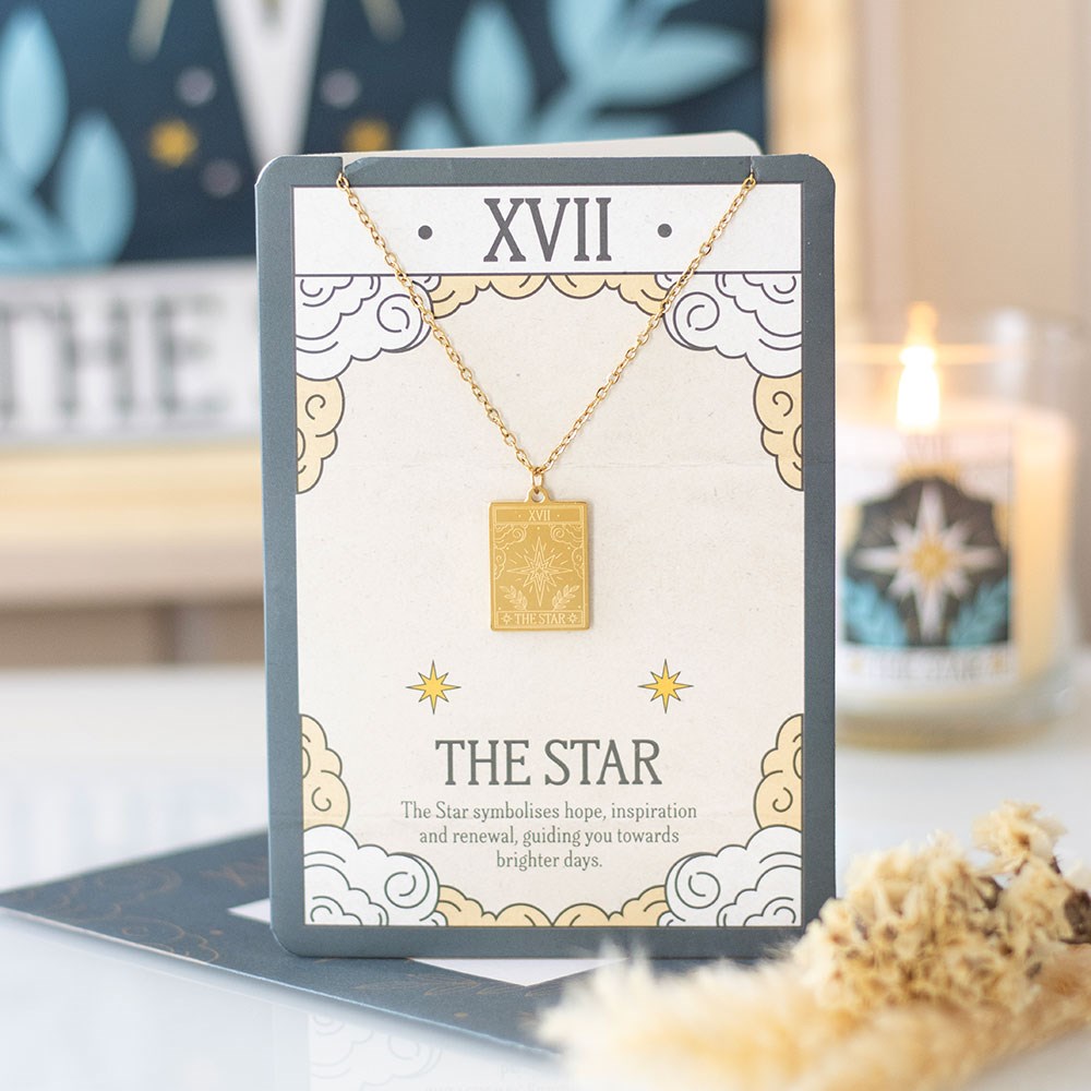 Collar Tarot "La Estrella" Dorado - Joya Esotérica con Tarjeta de Felicitación