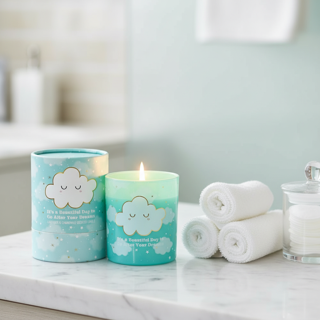 Vela Aromática Lavanda y Manzanilla con Estampado de Nubes - 28h Duración