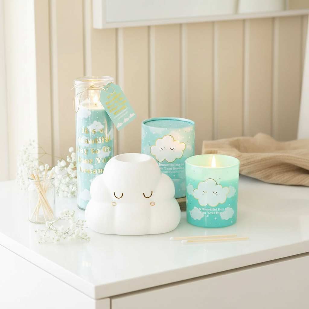 Vela Aromática Lavanda y Manzanilla con Estampado de Nubes - 28h Duración