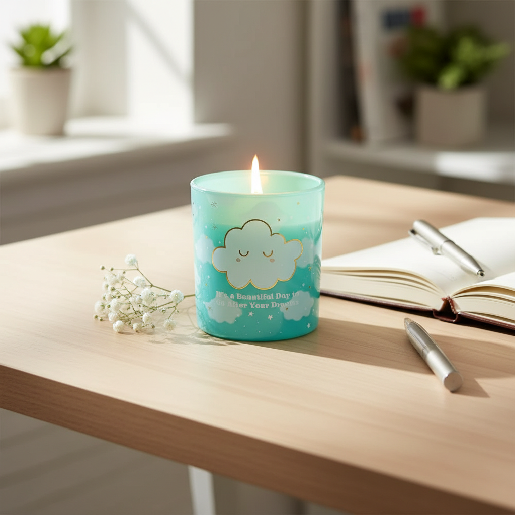 Vela Aromática Lavanda y Manzanilla con Estampado de Nubes - 28h Duración