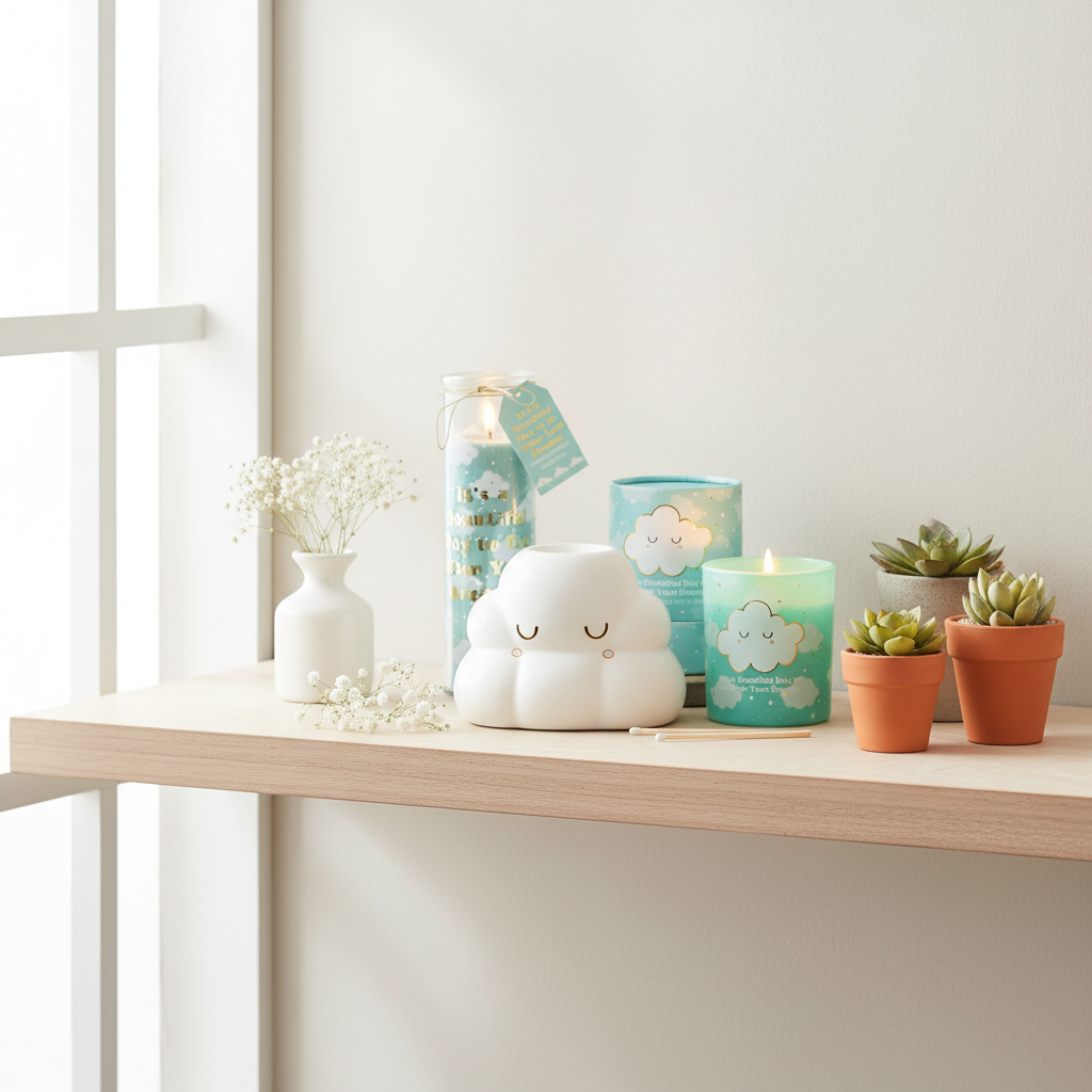 Vela Aromática Lavanda y Manzanilla con Estampado de Nubes - 28h Duración