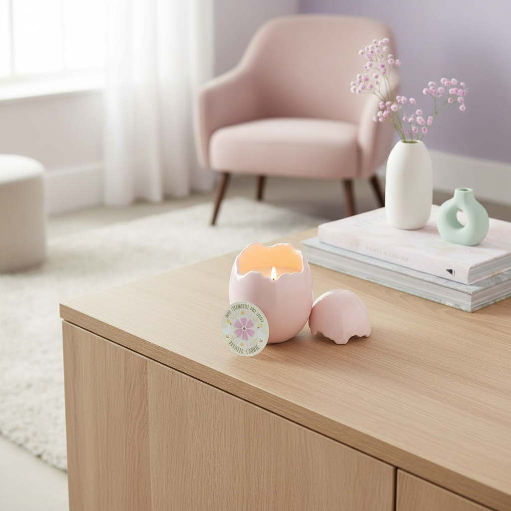 Vela Decorativa Huevo Rosa Pascua - Aroma Fresa Silvestre 28h