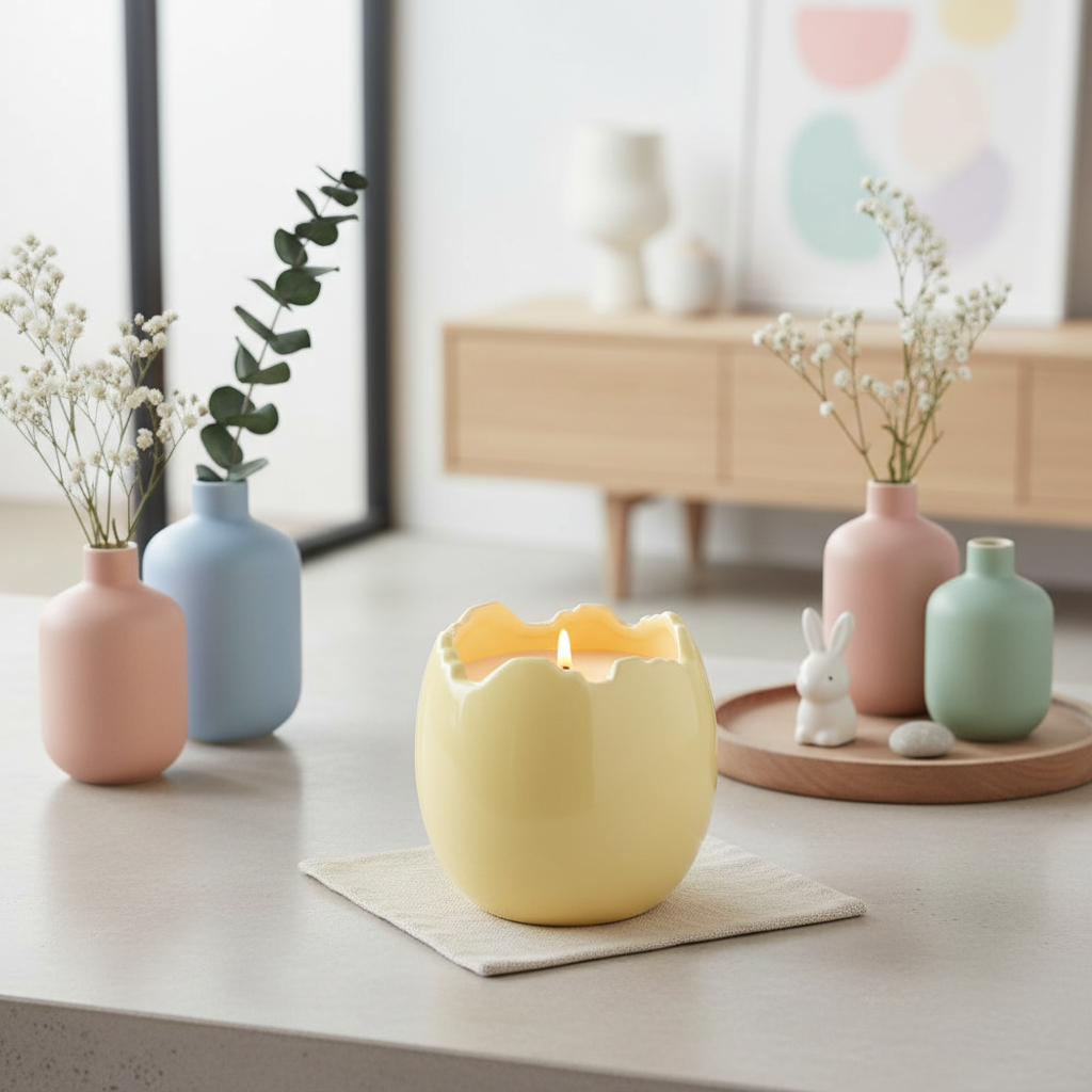 Vela Decorativa Huevo Pascua Rosa - Aroma Fresa Silvestre 28h