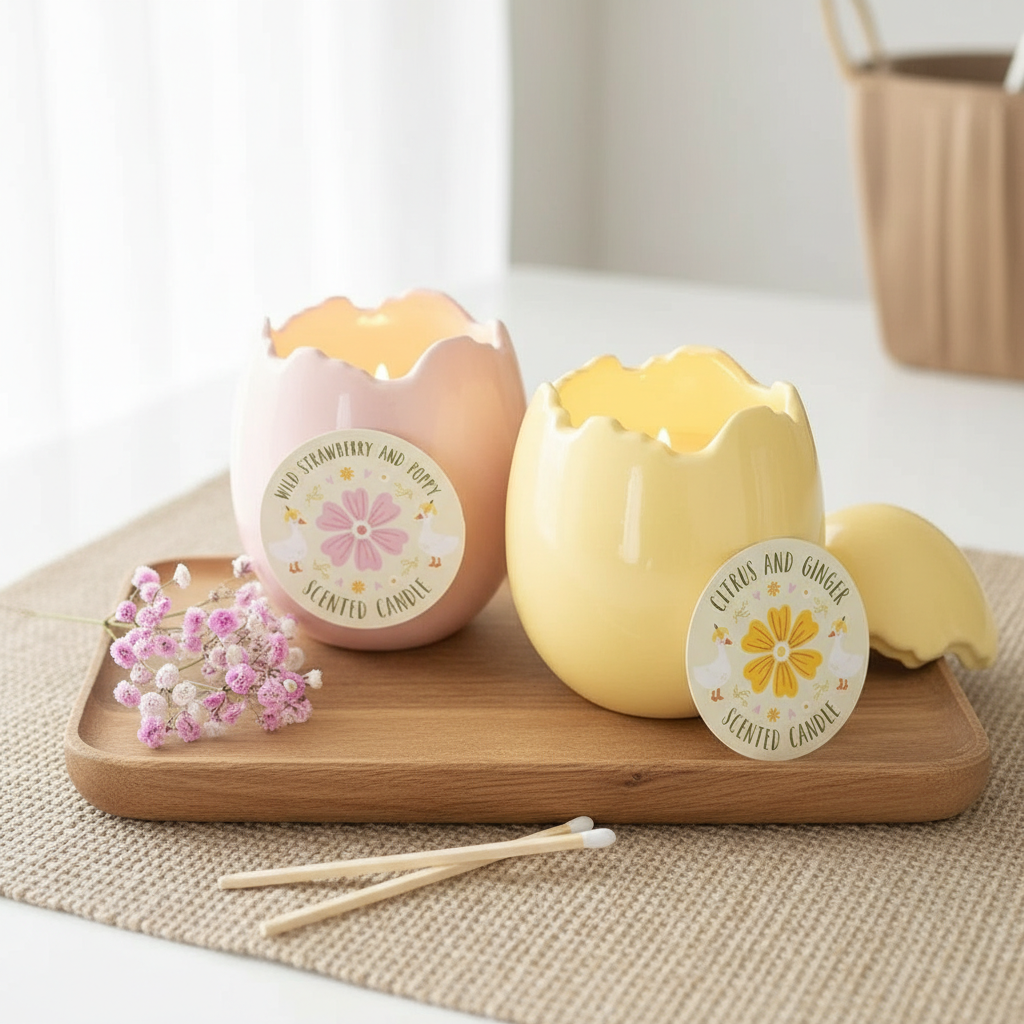 Vela Decorativa Huevo Pascua Rosa - Aroma Fresa Silvestre 28h