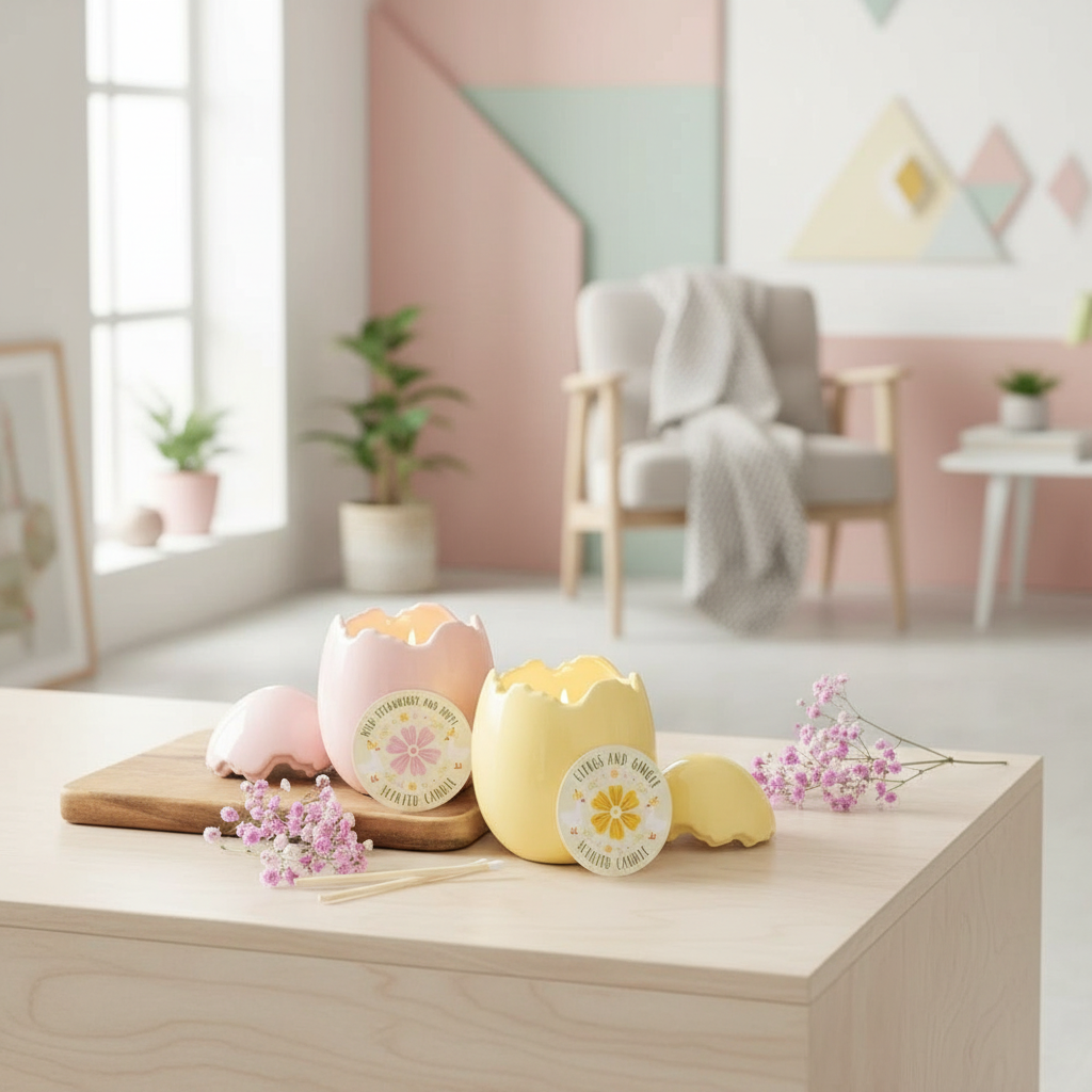 Vela Decorativa Huevo Rosa Pascua - Aroma Fresa Silvestre 28h