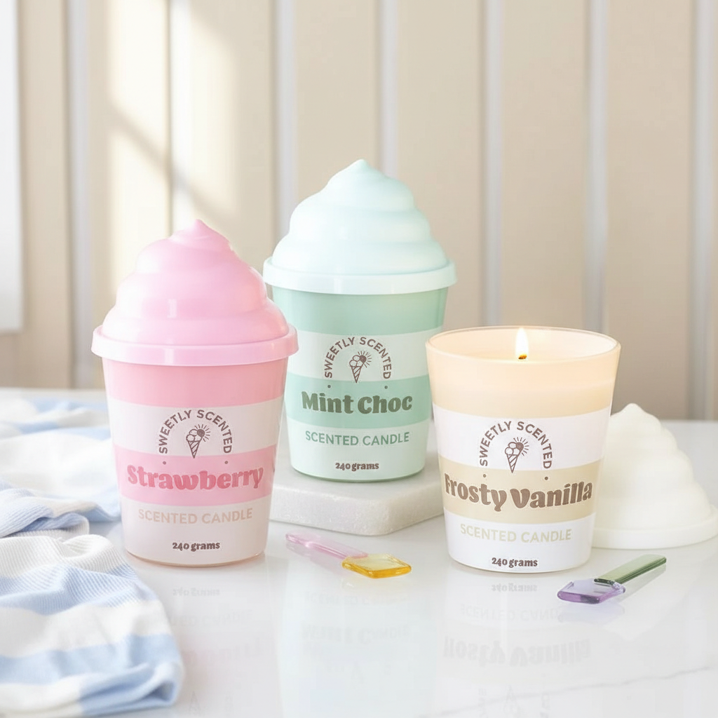 Vela Helado Fresa 42h Pastel Pier - Vela Tapa Swirl Rosa Retro