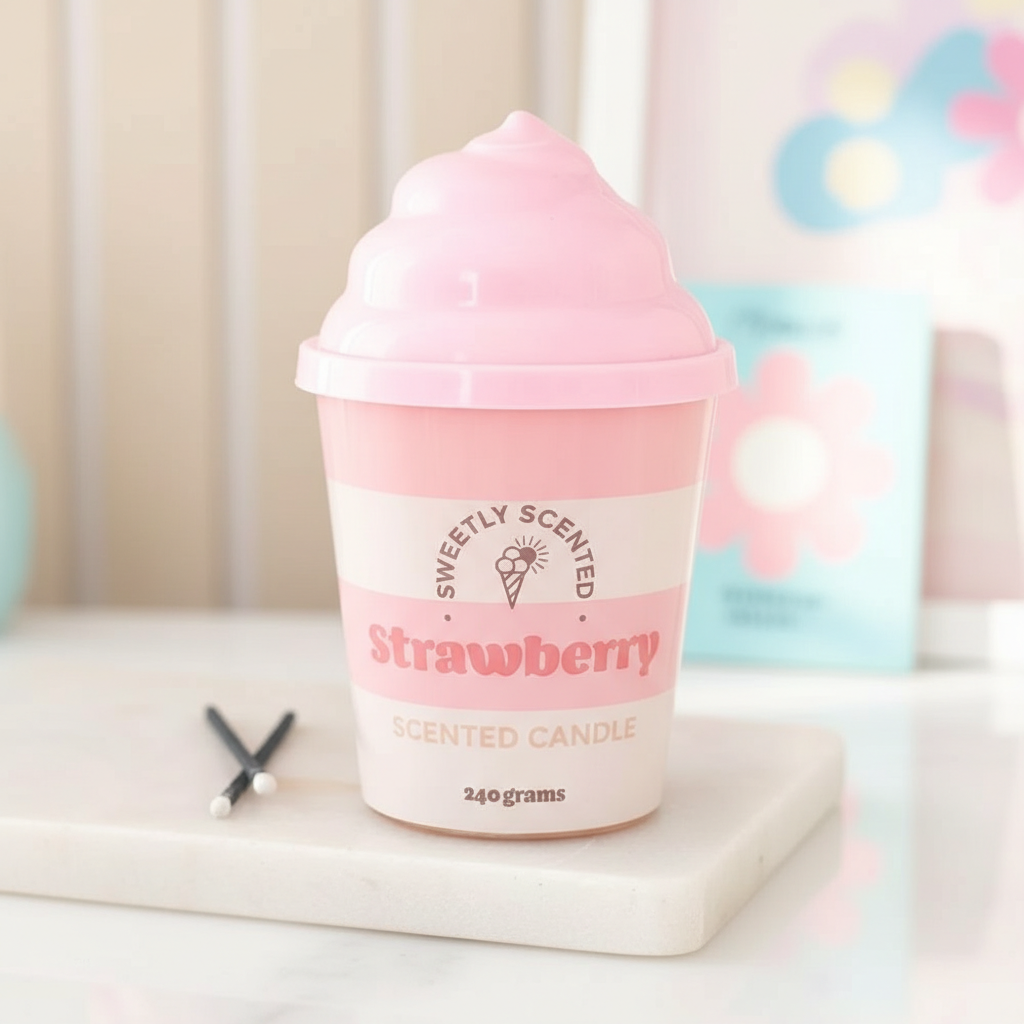 Vela Helado Fresa 42h Pastel Pier - Vela Tapa Swirl Rosa Retro