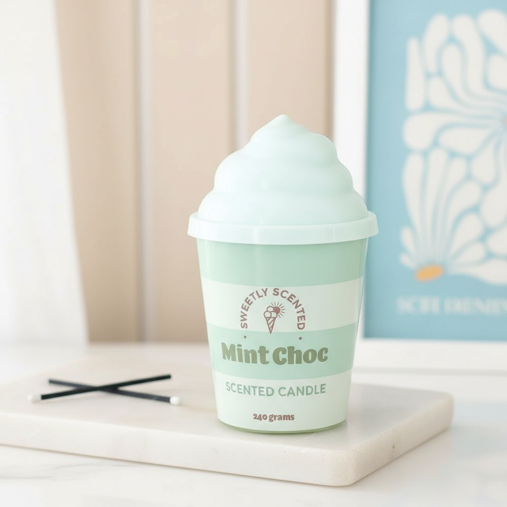 Vela Helado Menta Chocolate 42h Pastel Pier - Vela Tapa Swirl Verde Retro