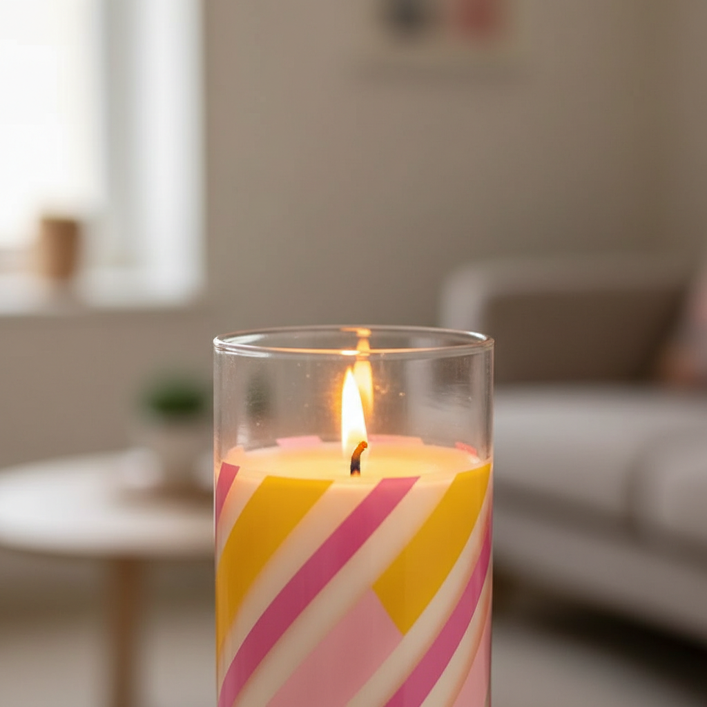 Vela Aromática Rayas Caramelo Algodón de Azúcar - Vela Tubo 55h "You Rock"