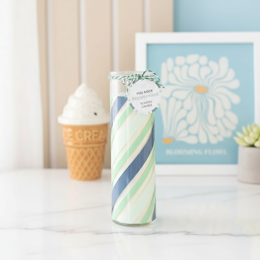 Vela Aromática Rayas Caramelo Verde Menta - Vela Tubo 55h "You Rock"