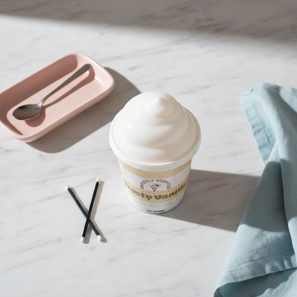 Vela Helado Vainilla 42h Pastel Pier - Vela Tapa Swirl Cerámica Retro