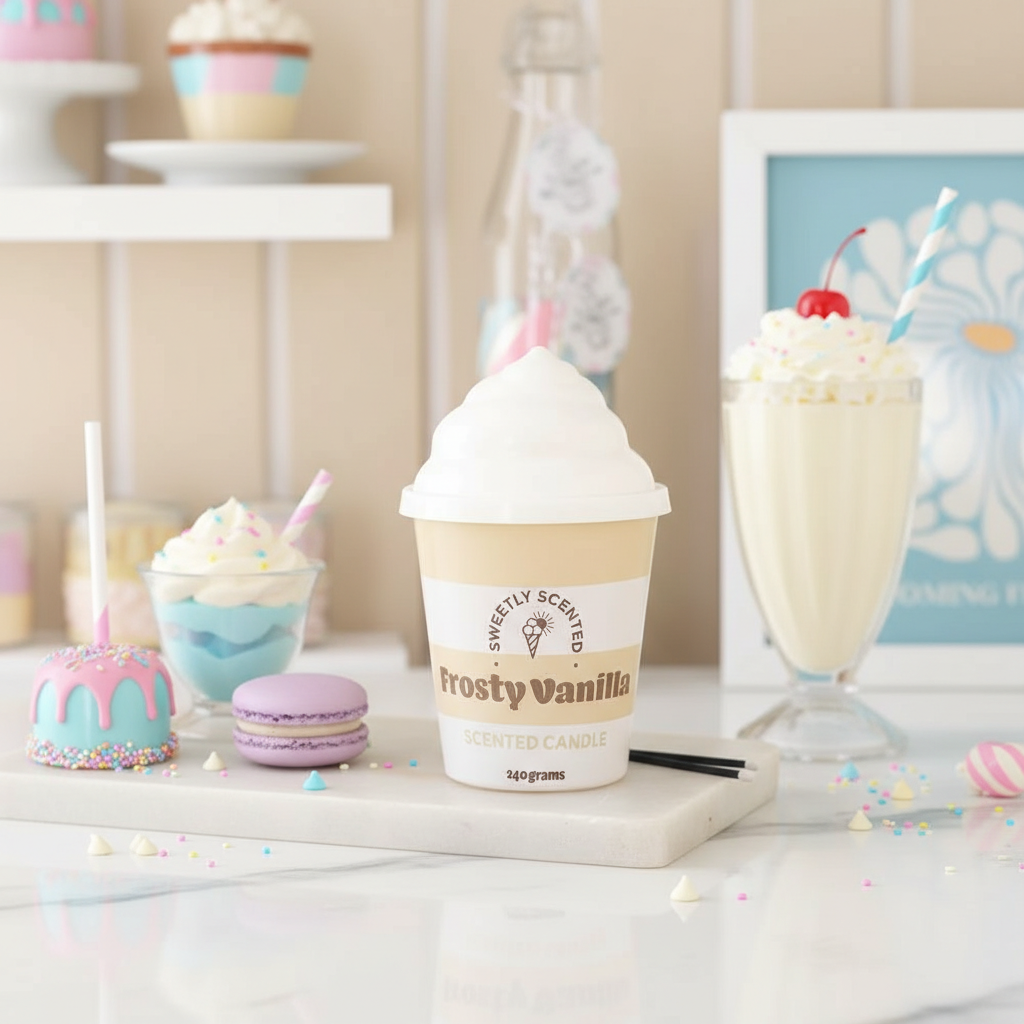 Vela Helado Vainilla 42h Pastel Pier - Vela Tapa Swirl Cerámica Retro