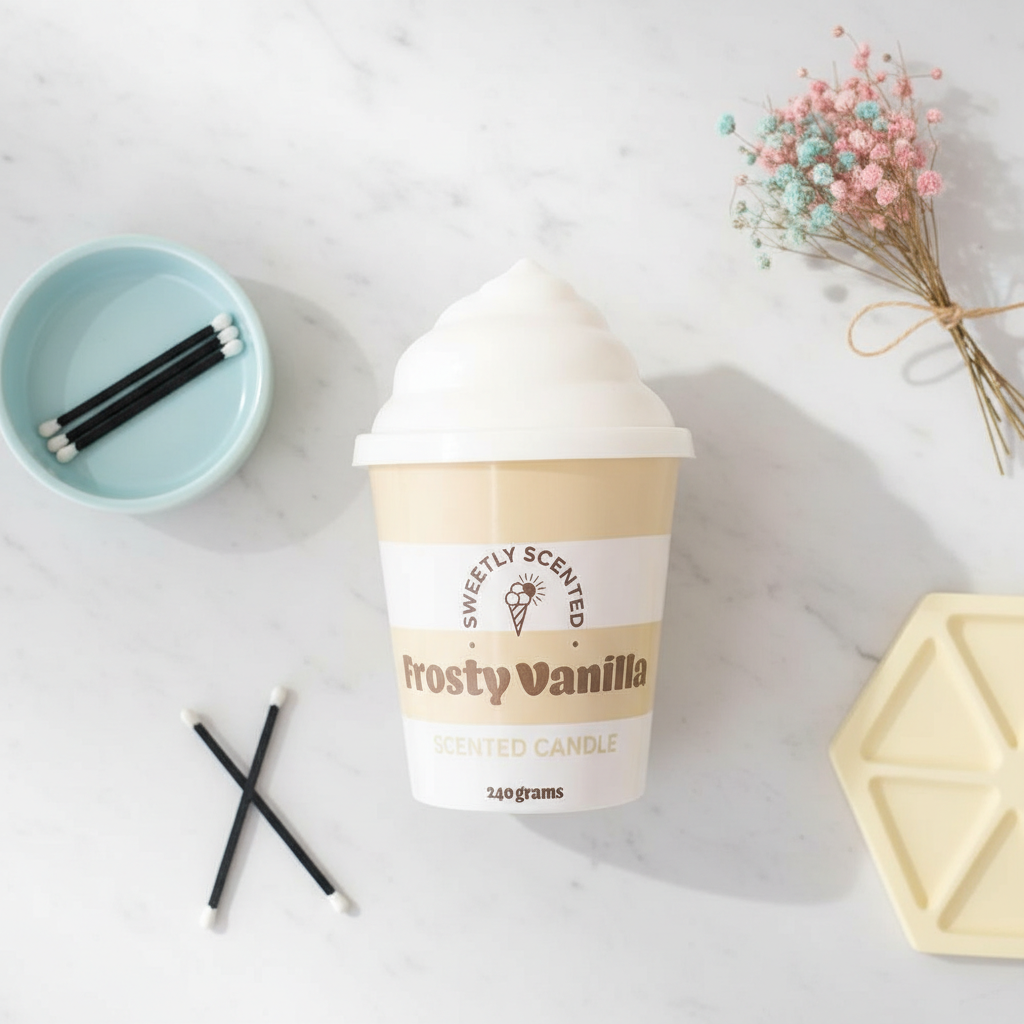 Vela Helado Vainilla 42h Pastel Pier - Vela Tapa Swirl Cerámica Retro