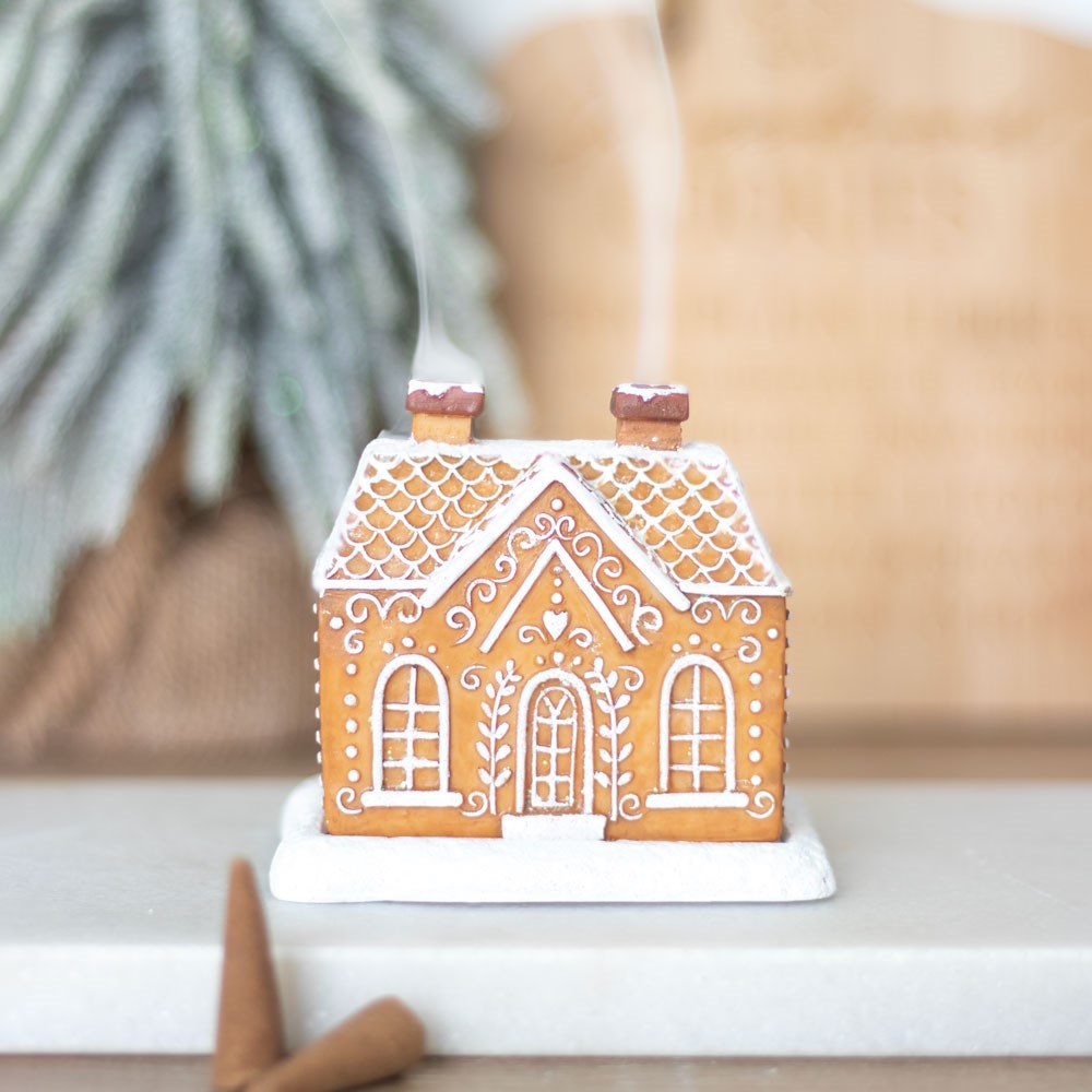 Quemador de conos de incienso casita de jengibre nevada – Ami Home Decor