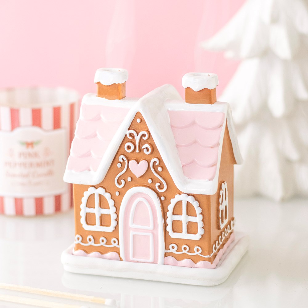 Quemador de conos de incienso casita de jengibre rosa – Ami Home Decor