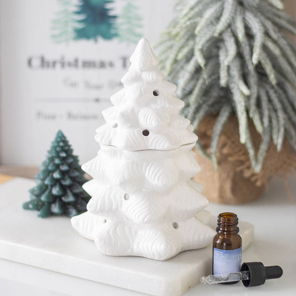 Quemador de aceites y cera con forma de abeto blanco nevado – Ami Home Decor