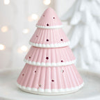 Quemador de aceites con forma de árbol de Navidad rosa con estrellas caladas – Ami Home Decor