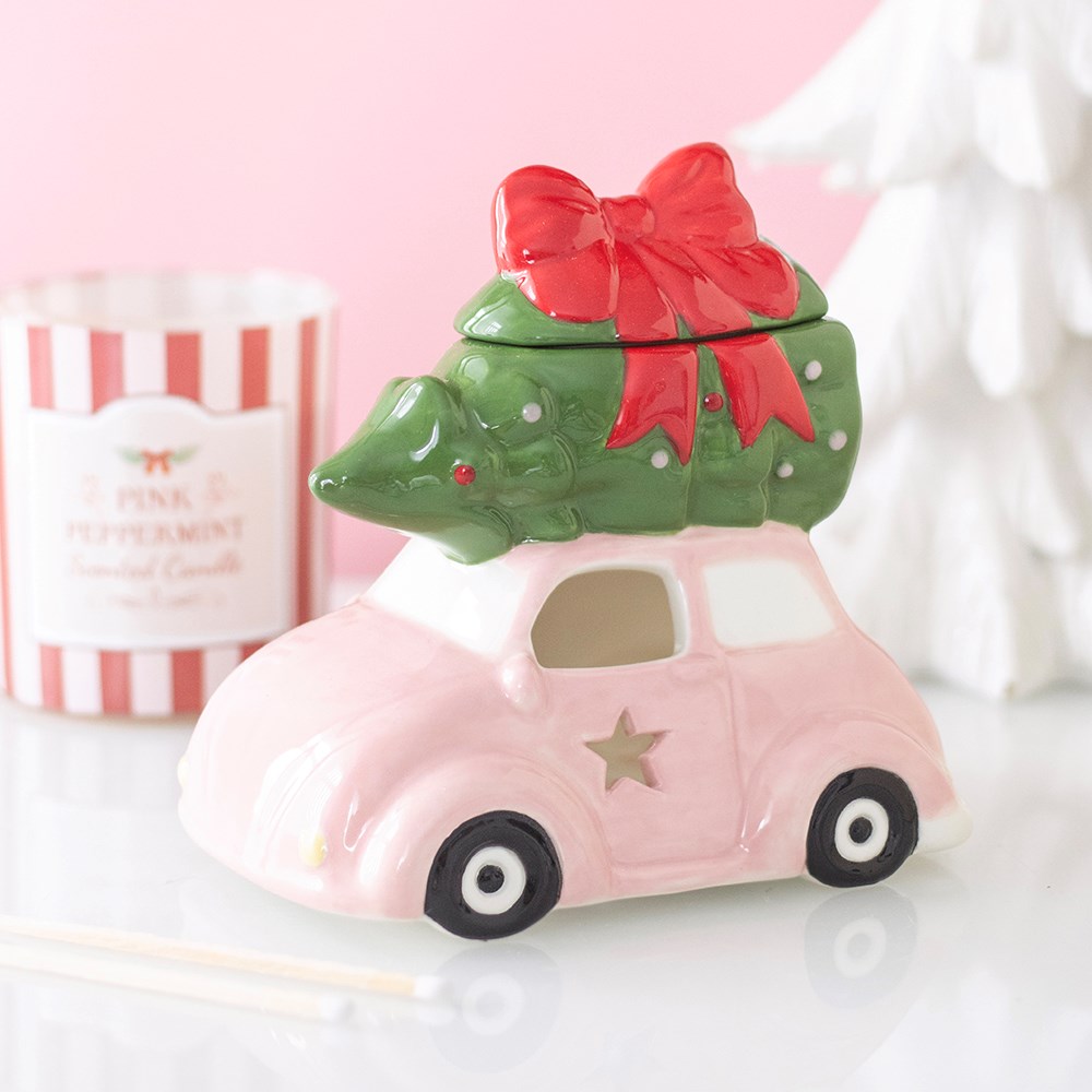 Quemador de aceites con forma de coche rosa con árbol de Navidad – Ami Home Decor
