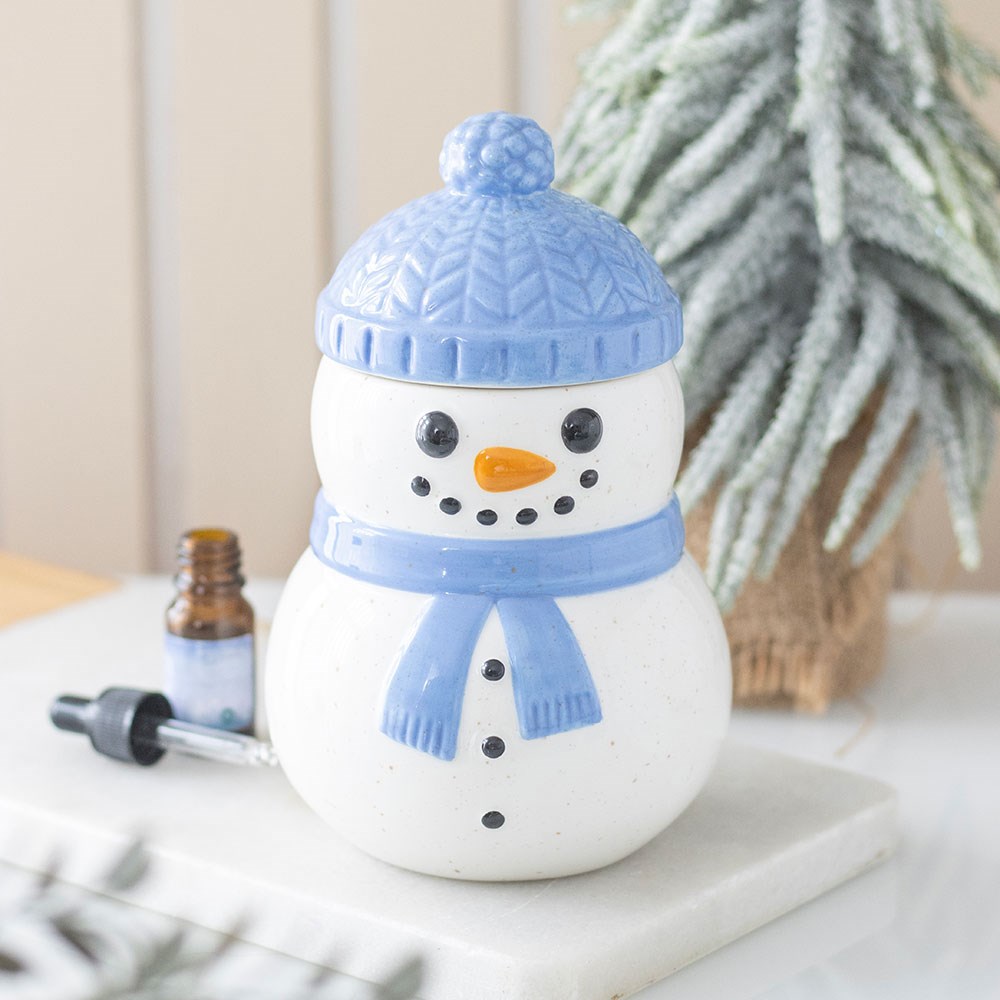 Quemador de aceites de cerámica con forma de muñeco de nieve azul – Ami Home Decor