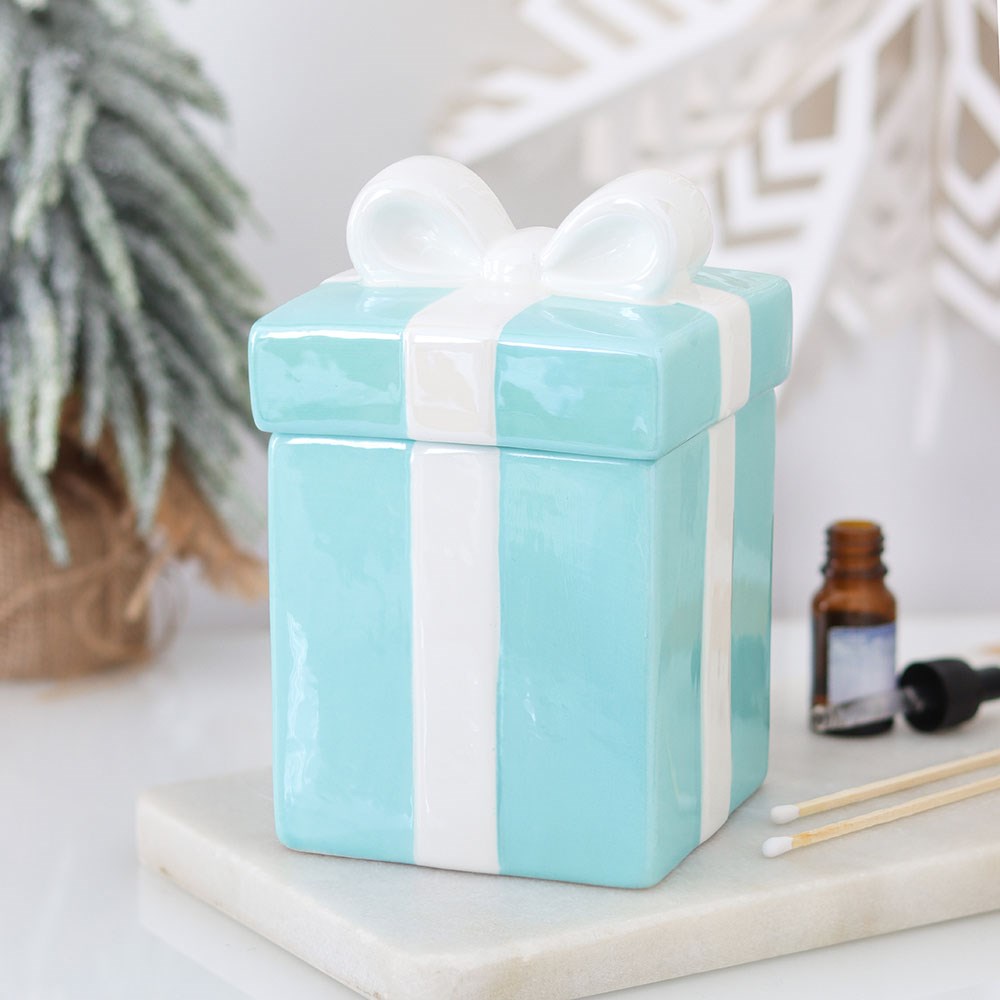 Quemador de aceites con forma de regalo azul – Ami Home Decor