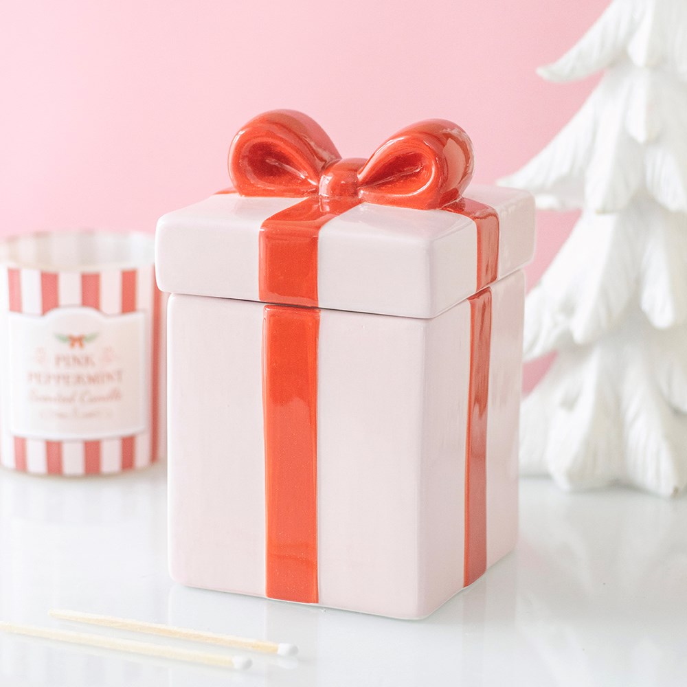 Quemador de aceites con forma de regalo rosa con lazo rojo – Ami Home Decor