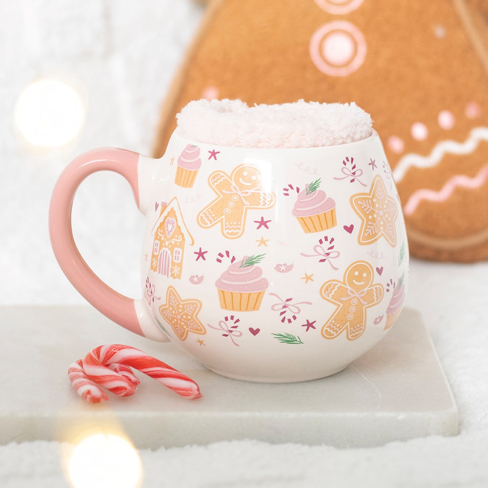 Set de regalo taza y calcetines con estampado de galletas de jengibre – Ami Home Decor