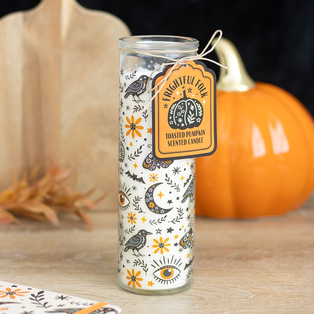 Vela de columna aroma calabaza tostada con estampado folk – Ami Home Decor